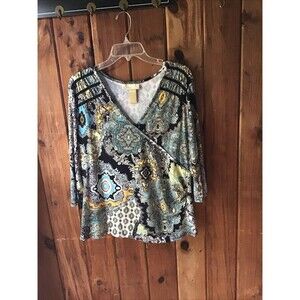 Miss Tina By Tina Knowles Multicolored Top Size XL (16-18) V Neck 3/4 Sleeve